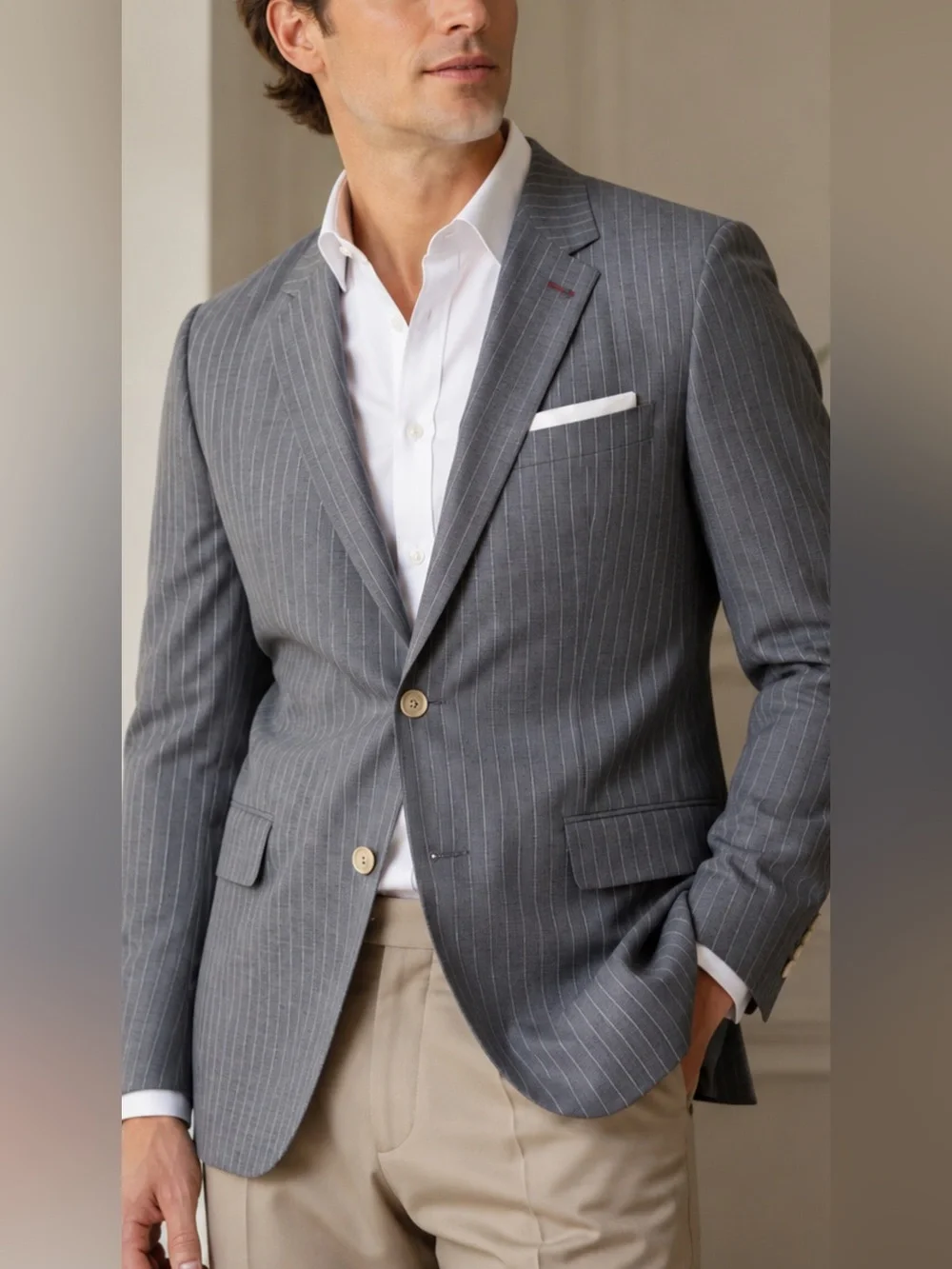 Indochino Made For You 42R Gray Pinstripe Wool Linen Silk Blazer Paisley Lined